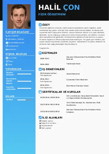 Fizik Öğretmeni CV Örnekleri cv indir